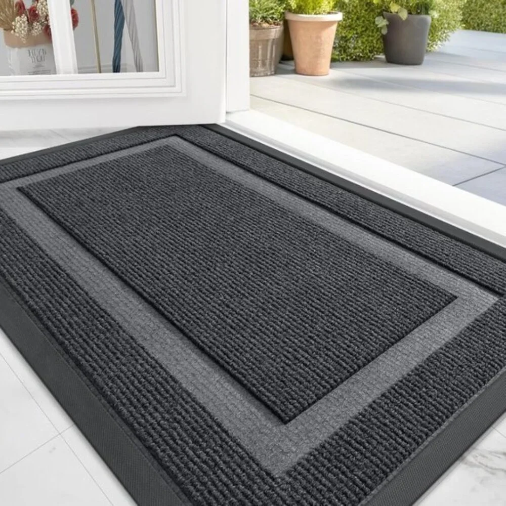 New 29.5x17In Grey Front Door Mat, Waterproof, All-Weather, Rubber, Easy Clean